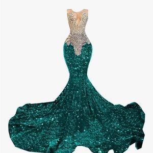 Elegant Teal and Silver Sequin Gown
